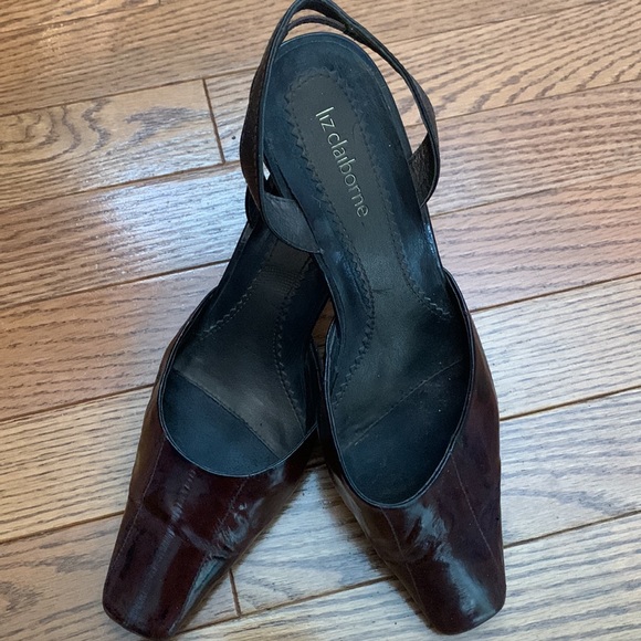 LIZ CLAIBORNE- brown leather upper slingback dress shoes 3” heels - Picture 2 of 12